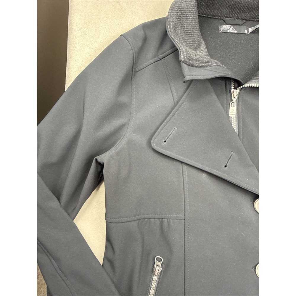 Prana Womens Medium Button Front Water Resistant Soft Shell Jacket Black EUC - Picture 6 of 16